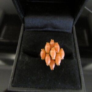 Vintage 14kt HGE Gold Plated Coral Cluster Signed Ring Sz 5
